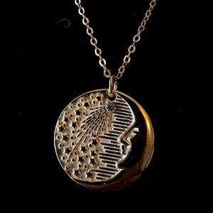 Spitfire Girl Benny Loves Stella Gold Sun/Moon & Comet 2-Sided Pendant Necklace